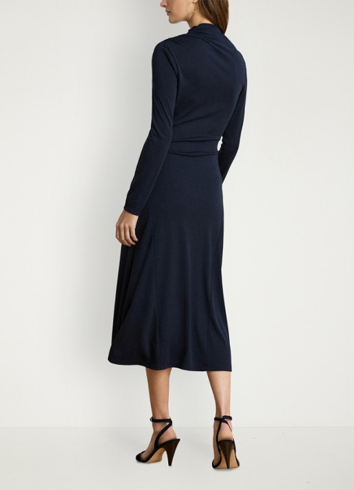 Ralph Lauren Midi jurk met plooidetail - achterkant 3 lauren navy / blauw