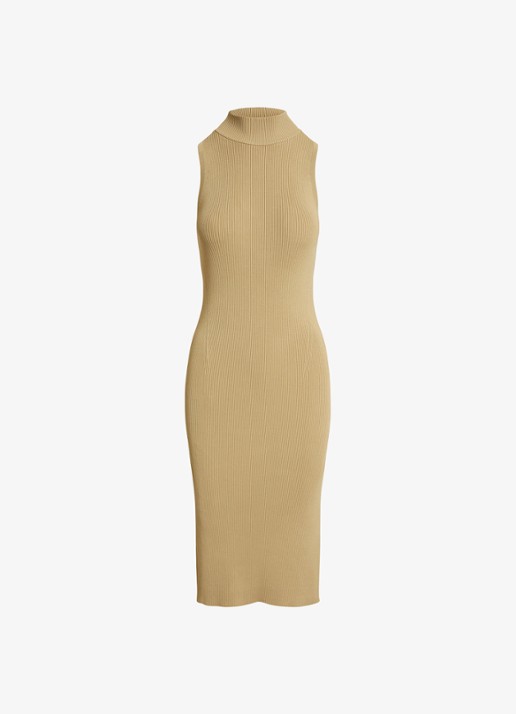 Ralph Lauren Midi jurk met ribstructuur - voorkant birch tan / beige