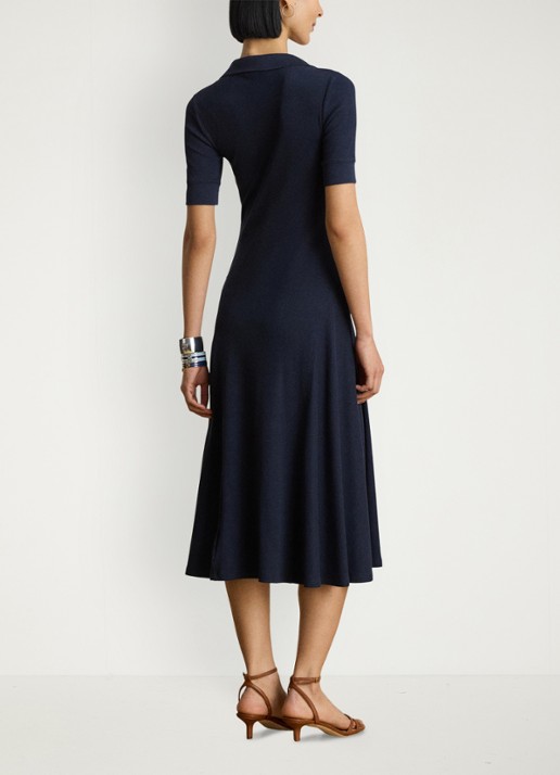 Ralph Lauren Midi jurk met ribstructuur - achterkant 5 blauw