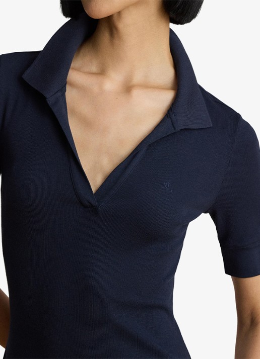 Ralph Lauren Midi jurk met ribstructuur - detail 3 blauw