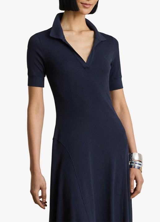 Ralph Lauren Midi jurk met ribstructuur - detail 4 blauw