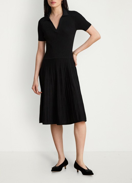 Ralph Lauren Midi jurk met ribstructuur - voorkant 2 zwart