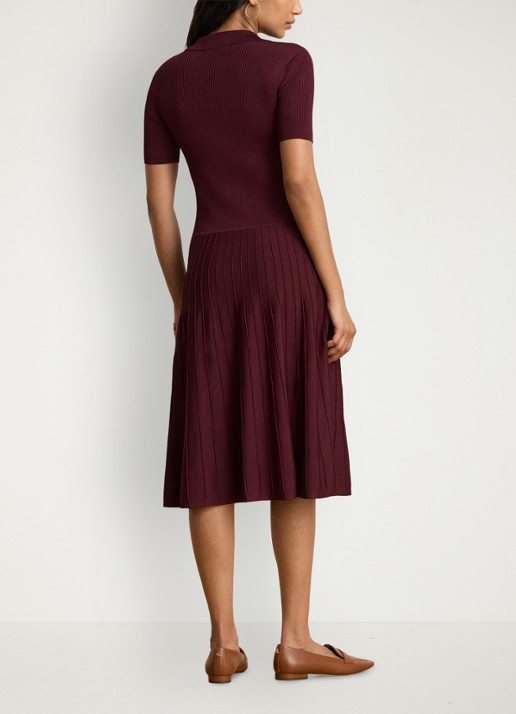 Ralph Lauren Midi jurk met ribstructuur - achterkant 5 dark garnet / bordeauxrood