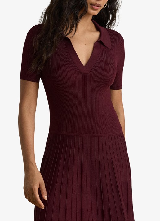 Ralph Lauren Midi jurk met ribstructuur - detail 3 dark garnet / bordeauxrood