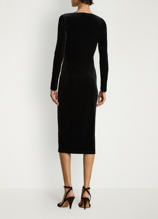 Ralph Lauren Midi jurk van fluweel met watervalhals - achterkant 3 black velvet / zwart