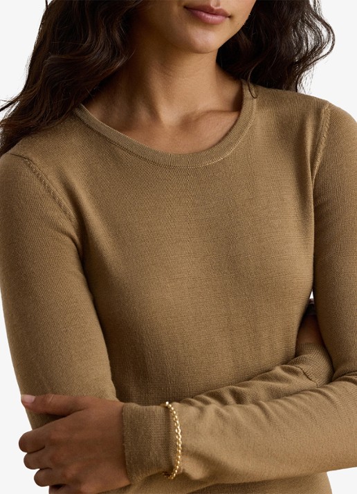 Ralph Lauren Midi jurk van wol met ronde hals - detail 2 lauren camel / beige