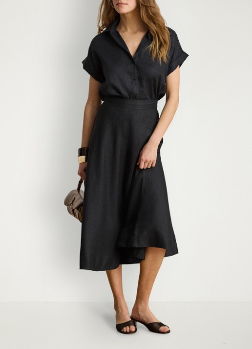 Ralph Lauren Midi rok met plooidetail - voorkant 2 zwart