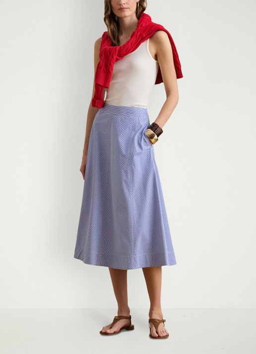Ralph Lauren Midi rok met streepprint met steekzakken - voorkant 4 blue / blauw