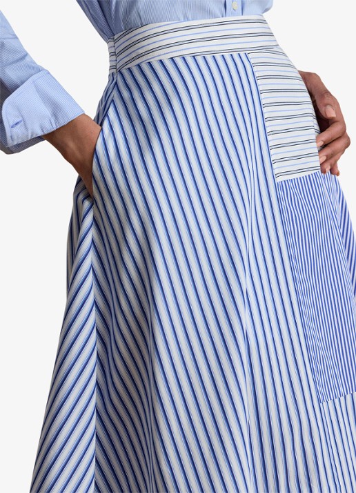 Ralph Lauren Midi rok met streepprint - detail 2 blue white multi / blauw
