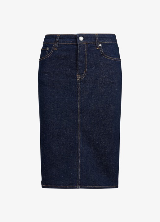 Ralph Lauren Midi rok van chambray - voorkant 4 rinse wash / indigo