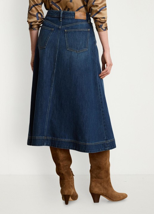Ralph Lauren Midi spijkerrok in lyocellblend - achterkant 3 marina wash / indigo