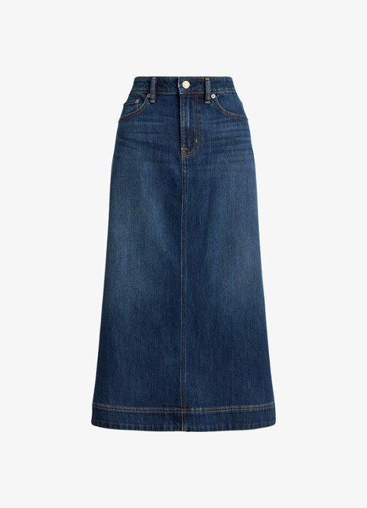 Ralph Lauren Midi spijkerrok in lyocellblend - voorkant 4 marina wash / indigo
