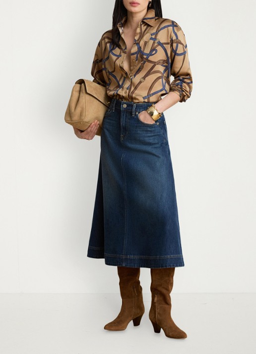 Ralph Lauren Midi spijkerrok in lyocellblend - voorkant 5 marina wash / indigo