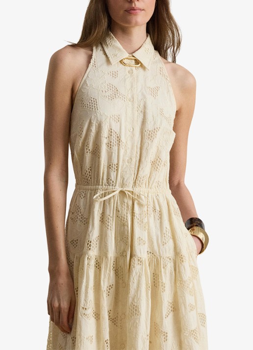 Ralph Lauren Midi tuniekjurk met broderie - detail 2 creme