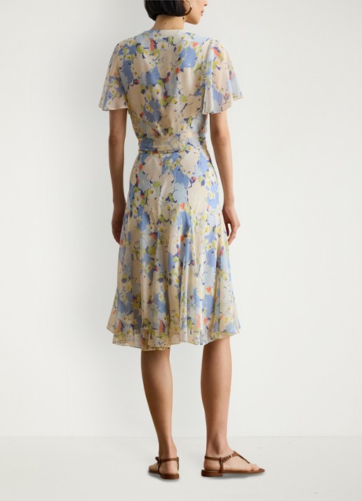 Ralph Lauren Midi wikkeljurk met bloemenprint - achterkant 3 blue multi / blauw
