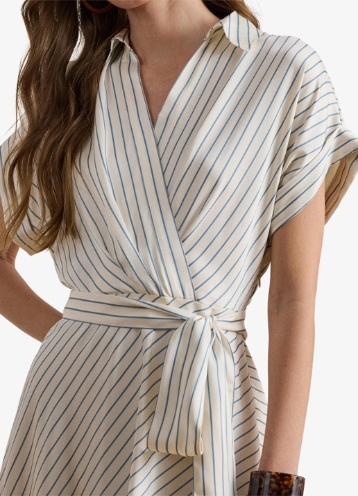 Ralph Lauren Midi wikkeljurk met streepprint - detail 4 cream blue / creme