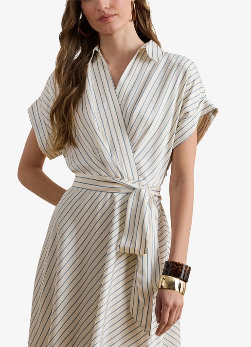 Ralph Lauren Midi wikkeljurk met streepprint - detail 5 cream blue / creme