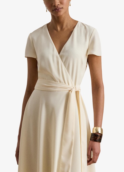Ralph Lauren Midi wikkeljurk met strikceintuur - detail 5 creme