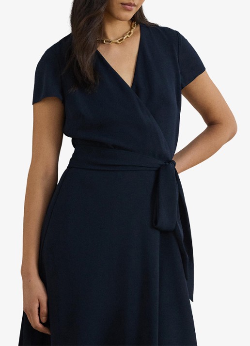 Ralph Lauren Midi wikkeljurk met strikceintuur - detail 5 donkerblauw