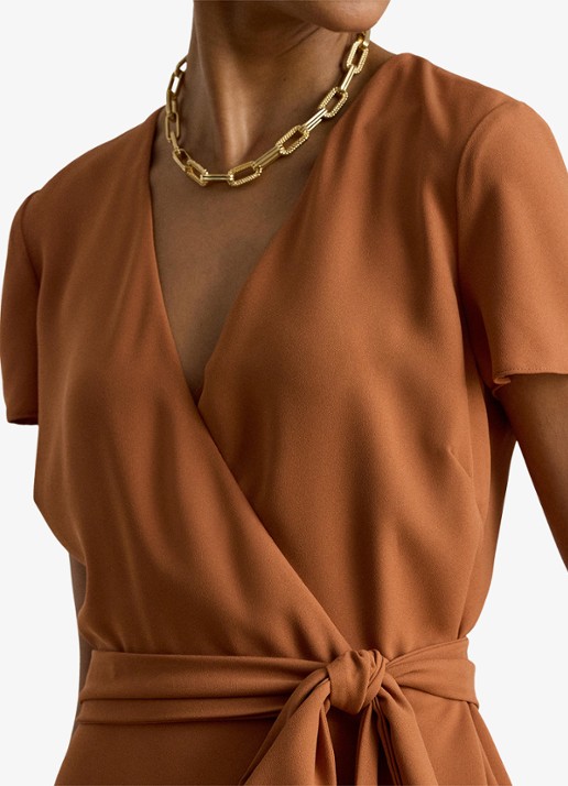 Ralph Lauren Midi wikkeljurk met strikceintuur - detail 2 red terracotta / rood
