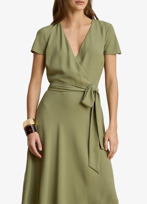 Ralph Lauren Midi wikkeljurk met strikceintuur - detail 5 light agave / beige