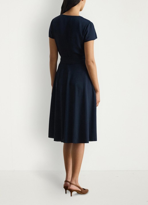Ralph Lauren Midi wikkeljurk met strikceintuur - achterkant blauw