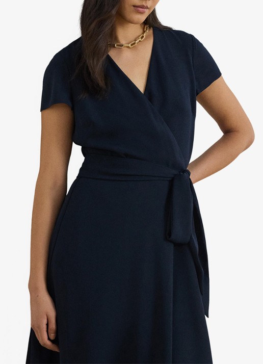 Ralph Lauren Midi wikkeljurk met strikceintuur - detail 4 blauw