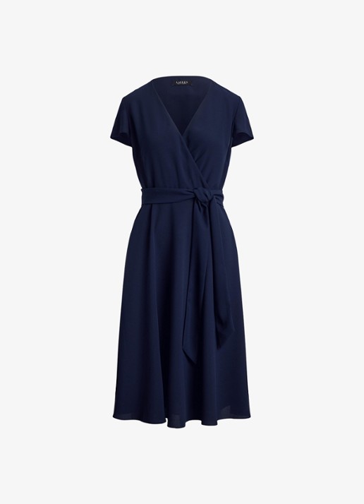 Ralph Lauren Midi wikkeljurk met strikceintuur - voorkant 5 blauw