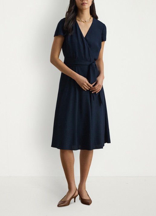 Ralph Lauren Midi wikkeljurk met strikceintuur - voorkant 6 blauw