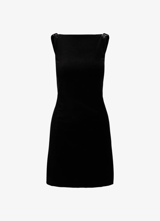Ralph Lauren Mini jurk met kralendecoratie  - voorkant black velvet / zwart