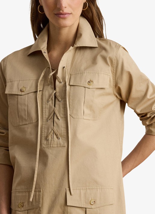 Ralph Lauren Mini tuniekjurk met opgestikte zakken - detail birch tan / beige