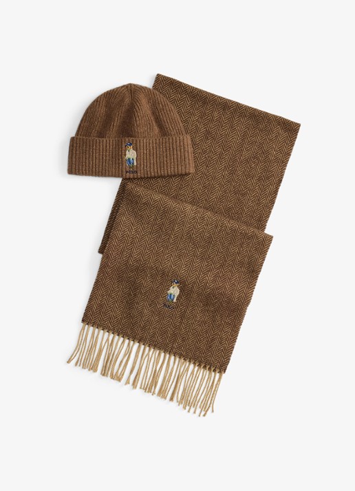 Ralph Lauren Muts en sjaal van wol in giftbox - voorkant brown heather / bruin