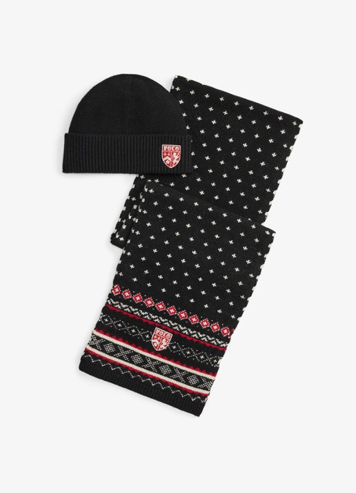 Ralph Lauren Muts en sjaal van wol in giftbox - voorkant black multi / zwart