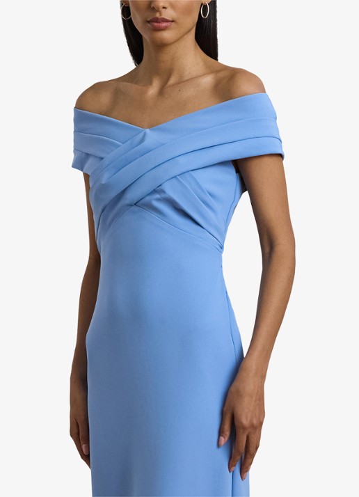 Ralph Lauren Off-shoulder maxi jurk met split - detail 4 sky blue / lichtblauw