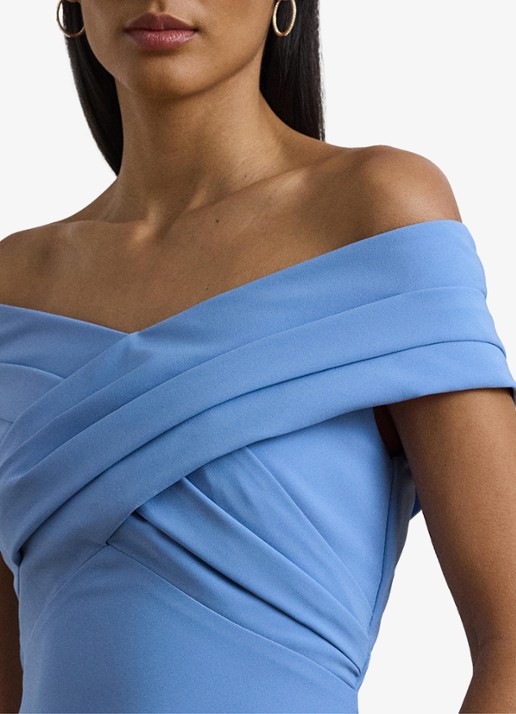 Ralph Lauren Off-shoulder maxi jurk met split - detail 5 sky blue / lichtblauw