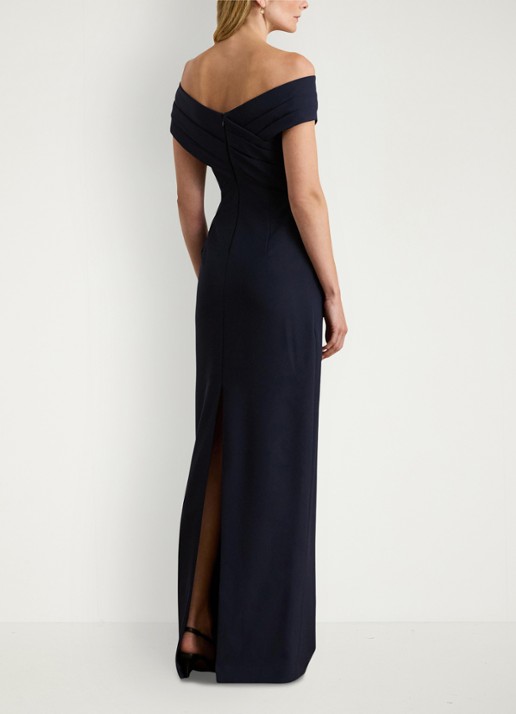 Ralph Lauren Off-shoulder maxi jurk met split - achterkant 4 lighthouse navy / donkerblauw