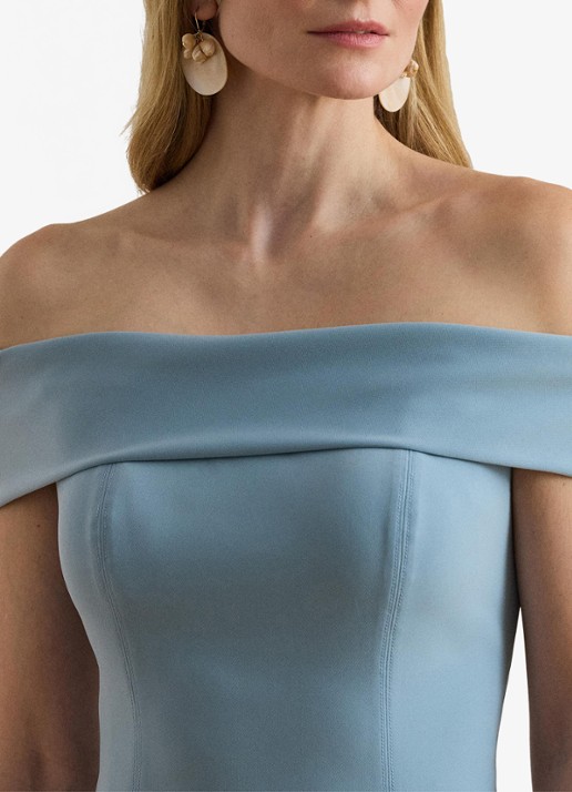 Ralph Lauren Off-shoulder midi jurk met split - detail 4 blue note / blauw