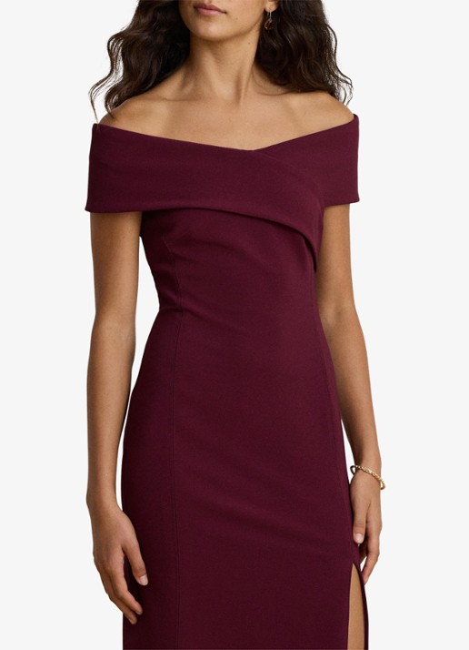Ralph Lauren Off shoulder mini jurk met split - detail dark garnet / bordeauxrood