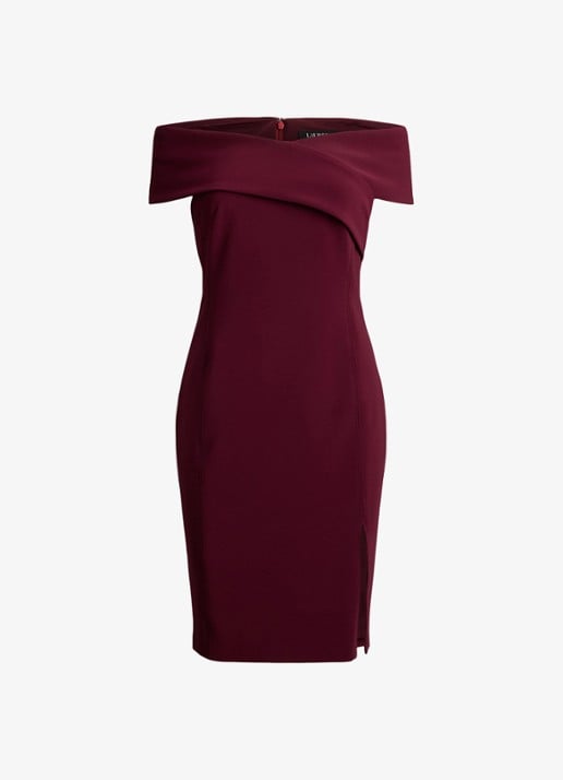 Ralph Lauren Off shoulder mini jurk met split - voorkant 4 dark garnet / bordeauxrood