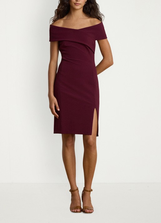 Ralph Lauren Off shoulder mini jurk met split - voorkant 5 dark garnet / bordeauxrood