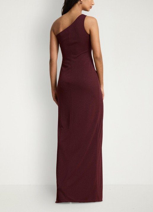 Ralph Lauren One shoulder maxi jurk met gespdetail - achterkant dark garnet / bordeauxrood