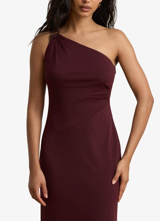 Ralph Lauren One shoulder maxi jurk met gespdetail - detail 2 dark garnet / bordeauxrood