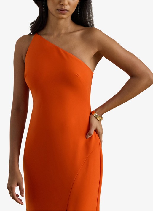 Ralph Lauren One shoulder maxi jurk met split - detail 3 oranje