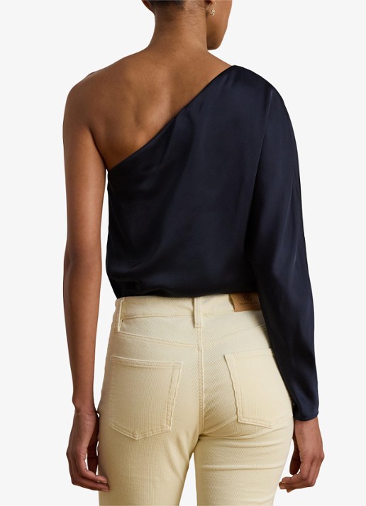 Ralph Lauren One shoulder top met plooidetail - achterkant 3 donkerblauw