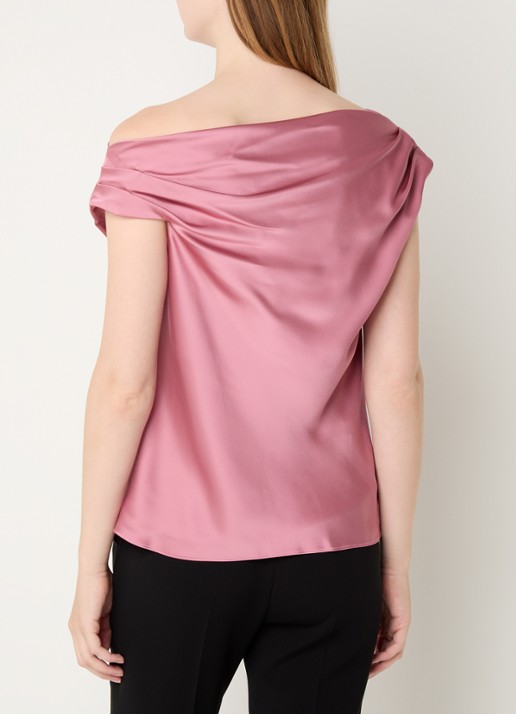 Ralph Lauren One shoulder top van satijn met plooidetail - achterkant rose blush / roze