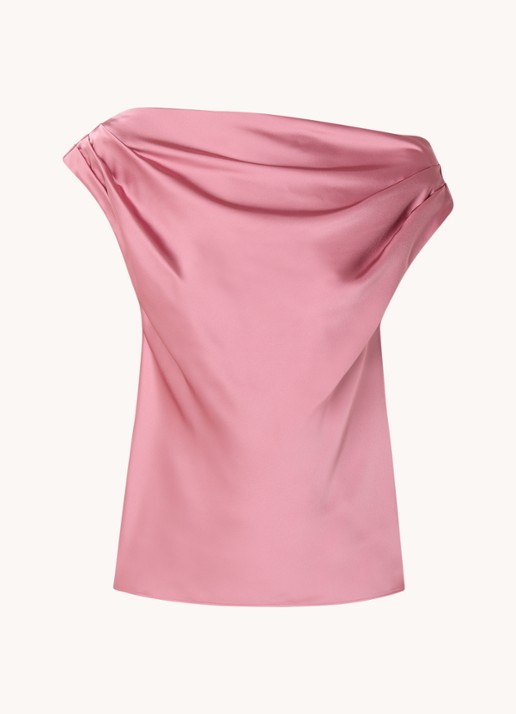 Ralph Lauren One shoulder top van satijn met plooidetail - voorkant 4 rose blush / roze