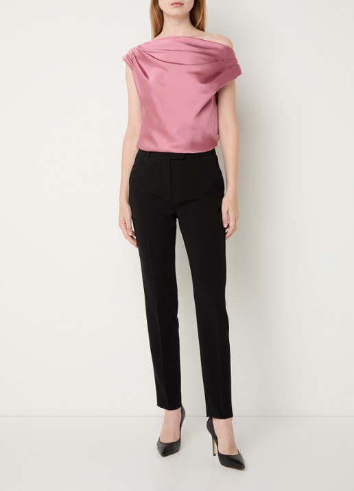 Ralph Lauren One shoulder top van satijn met plooidetail - voorkant 5 rose blush / roze