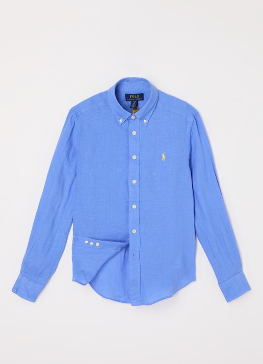 Ralph Lauren Overhemd met logoborduring - voorkant 3 middenblauw