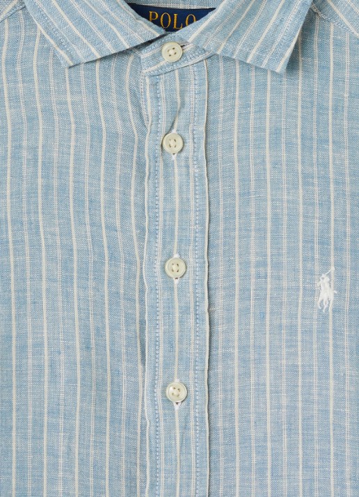 Ralph Lauren Overhemd van linnen met streepprint - detail 3 staalblauw