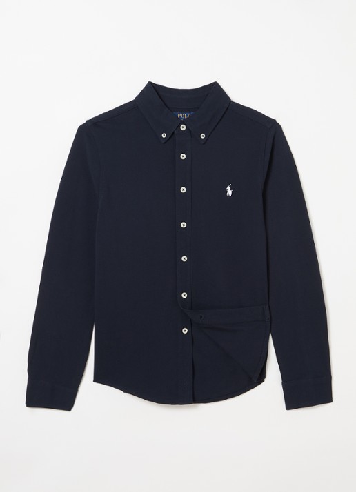 Ralph Lauren Overhemd van piqué katoen met logoborduring - voorkant 3 blauw